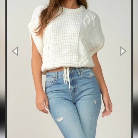 Elan Off White Cap Sleeve Cable Knit Crop Sweater Size Small - Picture 1 of 11